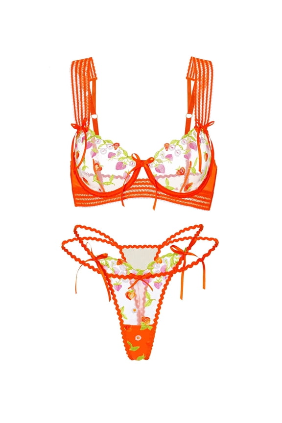Sunny Meadow Floral Lace Lingerie Set (ORANGE, 3XL+)