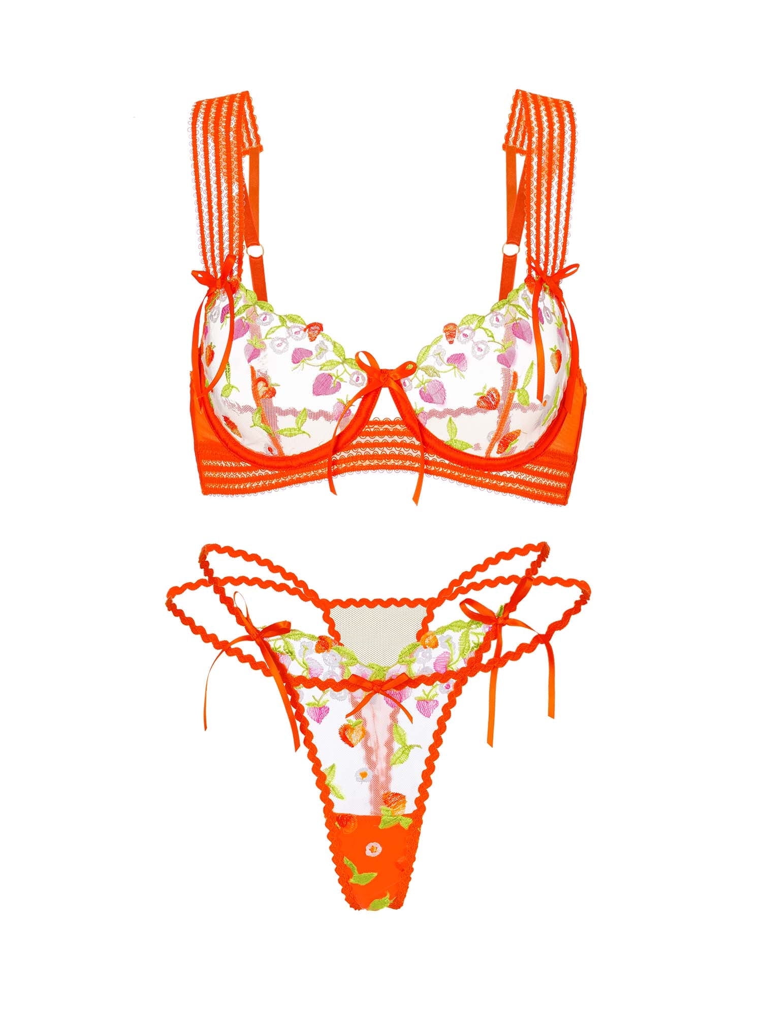 Sunny Meadow Floral Lace Lingerie Set (ORANGE, M+)