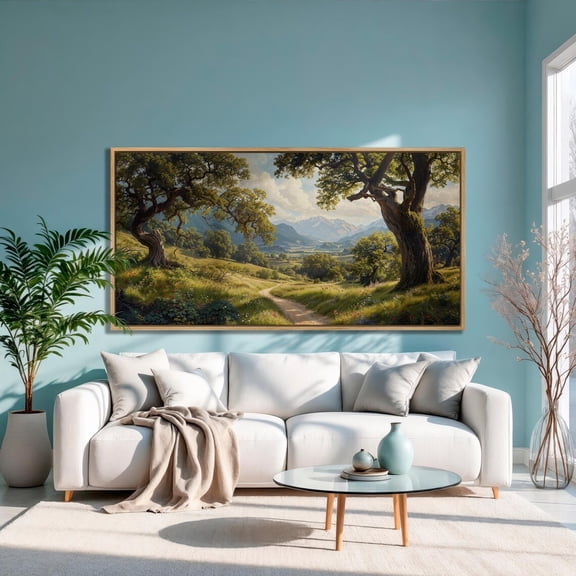 Sunny Mountain Valley Print Pastoral Landscape Wall Art Poster Decor For Living Room Bedroom, Unframed Poster Size 8x12