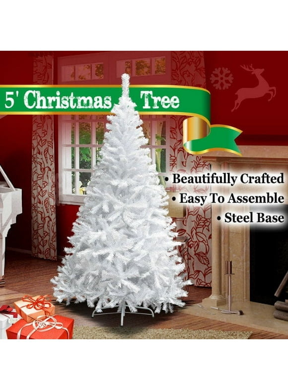 Sunny NEW White 5' Classic Pine Christmas Xmas Artificial Tree -With Solid Metal Stand
