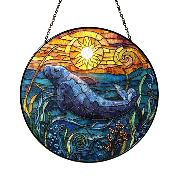 Sunny Ocean Manta Ray Suncatcher Round Window Hanging Plaque Sun