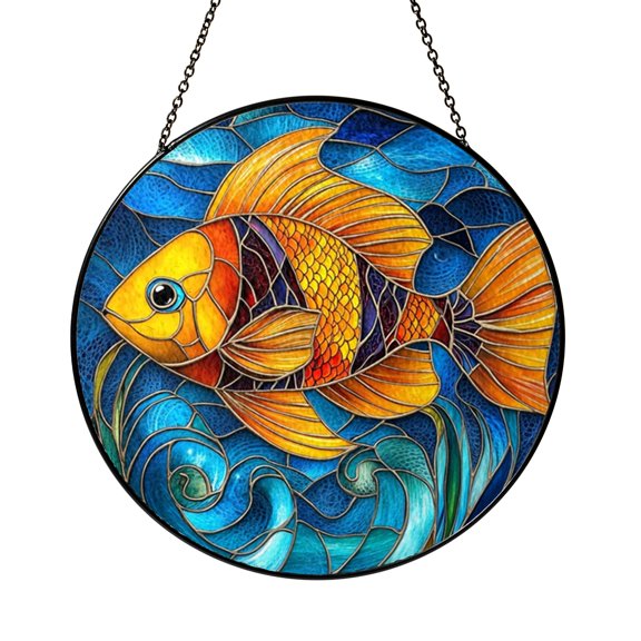 Sunny Ocean Manta Ray Suncatcher Round Window Panel Ornament Sun