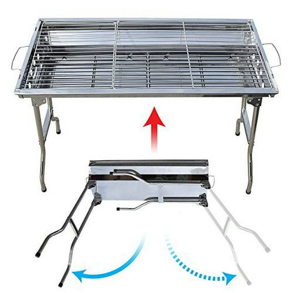 Sunny Outdoor Foldable Large Stainless Steel BBQ Charcoal Grill Cooking Stove, Silver