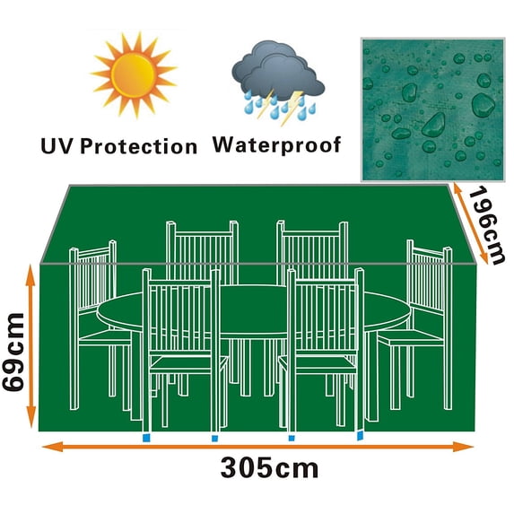 Sunny Patio Outdoor Garden Furniture Cover Winter Rectangle Table Chair Protector Patio Set-Green Color