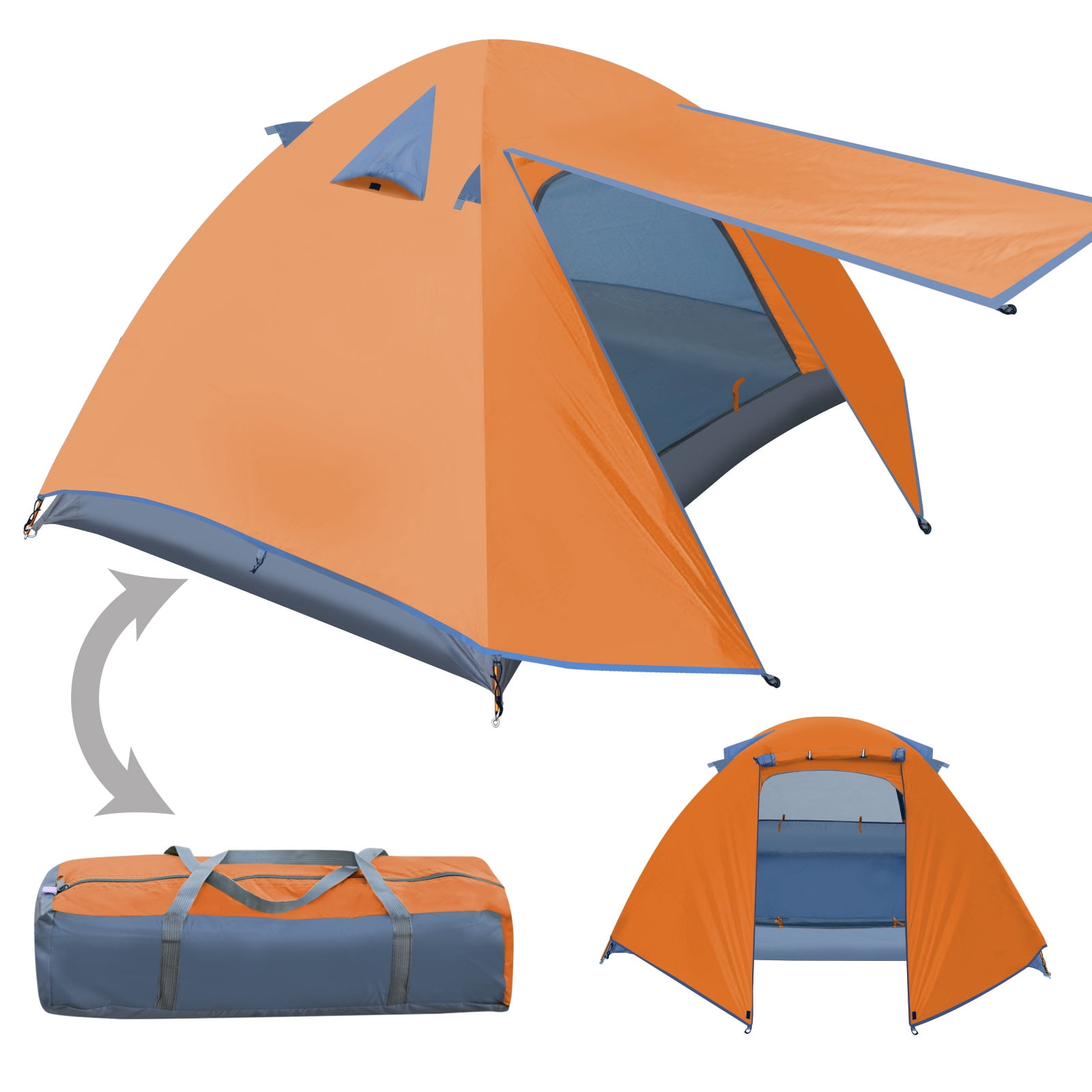 Sunny Portable 1-2 Persons Backpacking Tent Double Layer Outdoor Waterproof Camping Hiking-Orange