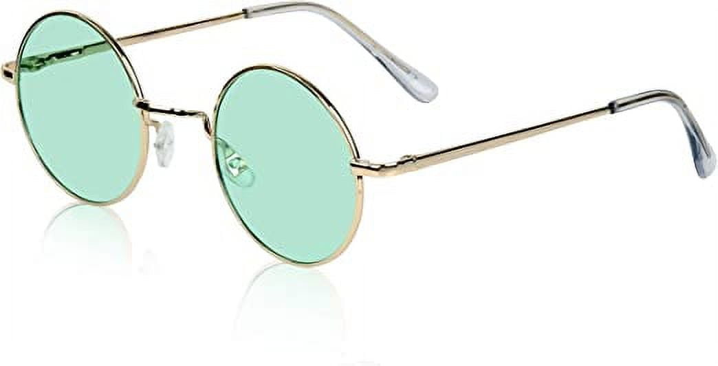 Classic Retro Sunnies with Chain Green Lens Vintage 00s Green Gold Tinted Tiny Round Metal Frame Fashion  main image 4