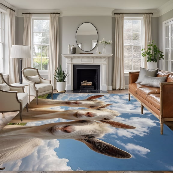 Sunny Sheep 5'x7' Rug for Living Room Sofa and Coffee Table Layout, Blue Sky Rustic Country Farm Realistic Natural Washable Non Slip Rectangle Area Rug