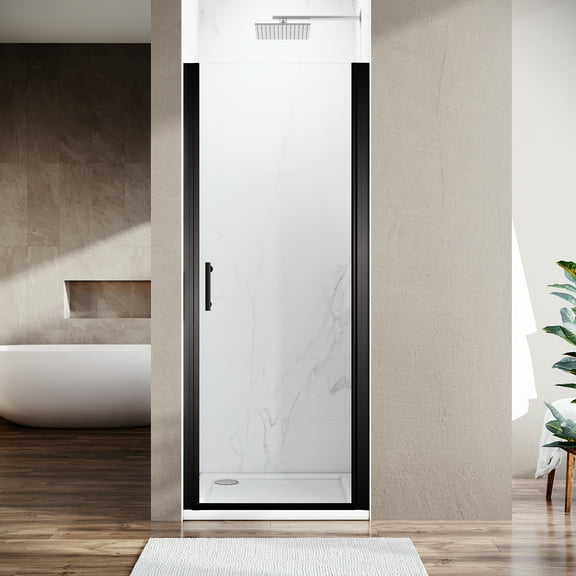 Sunny Shower 26"W×72"H Frameless Hinged Pivot Shower Door with 1/4inch Clear Glass-Matte Black