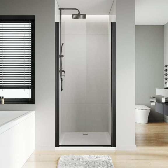 Sunny Shower 28 in. W x 72 in. H Frameless Hinged Pivot Swing Shower Doors in Matte Black