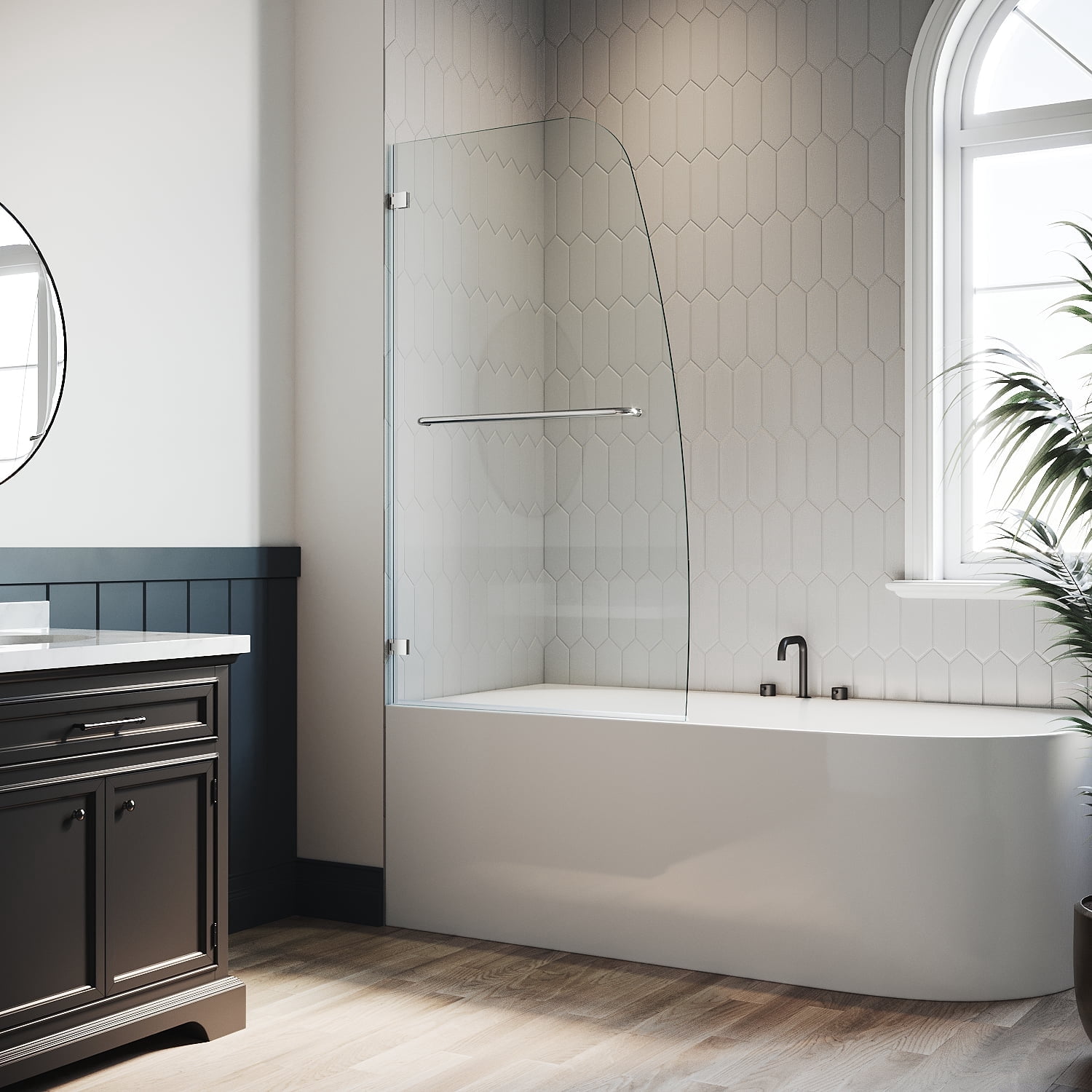 Sunny Shower 34" W x 58" H Frameless Hinged Tub Door in Chrome Finish