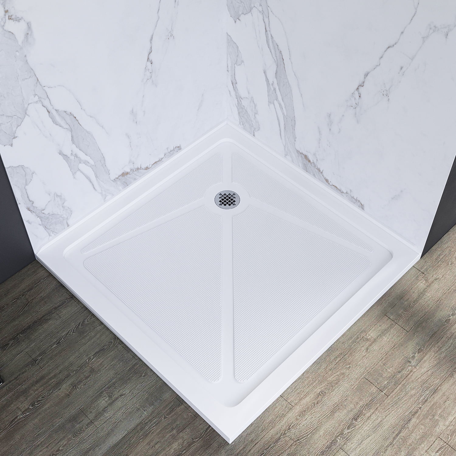 White Acrylic 34" x 34" Anti-Slip Shower Base with Steel Drain