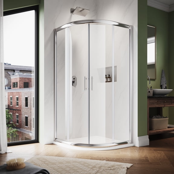 Sunny Shower 36.7"×36.7"×72" Neo-Round Corner Sliding Shower Enclosure with Chrome Finish-Shower Base Included