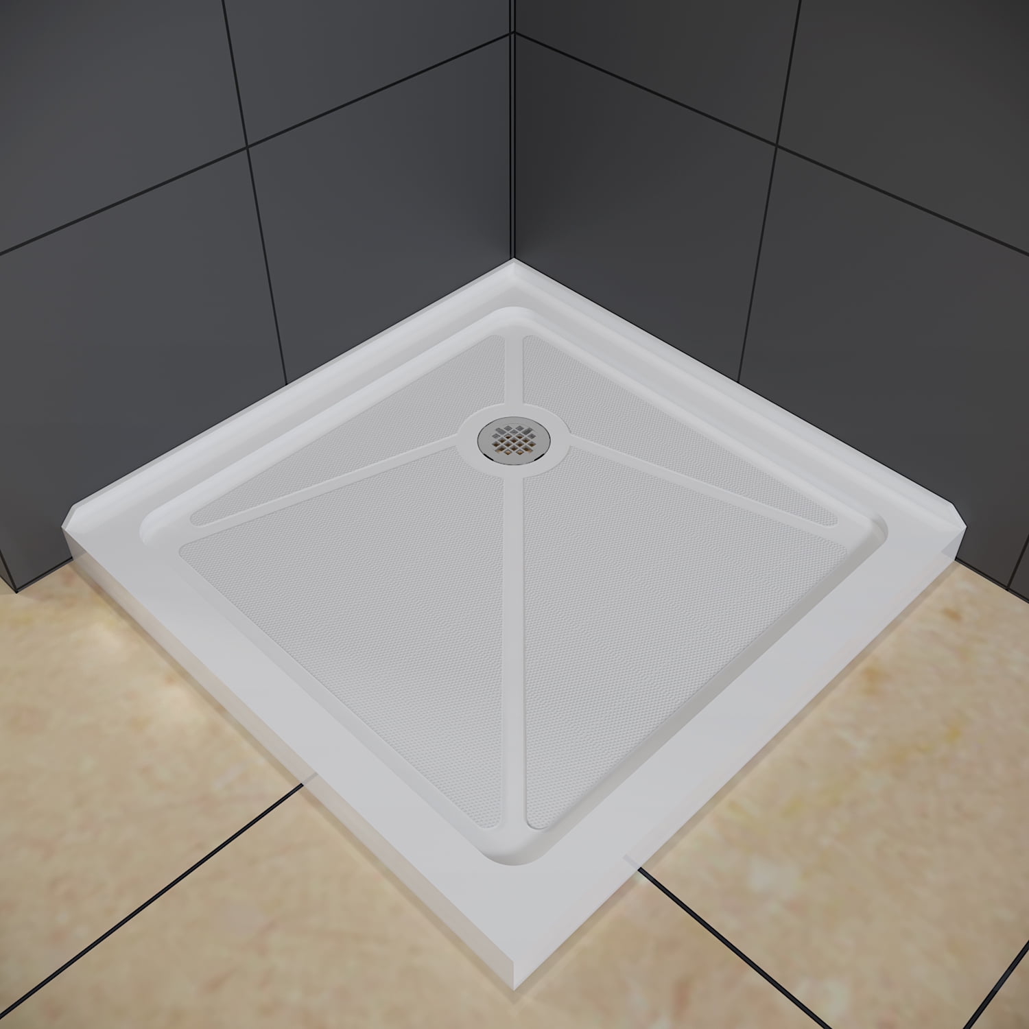 Elegant White Acrylic 36" Square Shower Pan with Drain