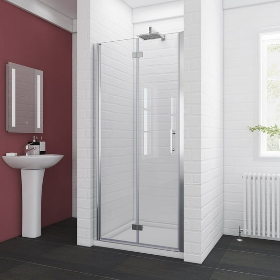 Sunny Shower 36" W x 72" H Bi-Fold Hinged Frameless Shower Doors in Chrome Finish
