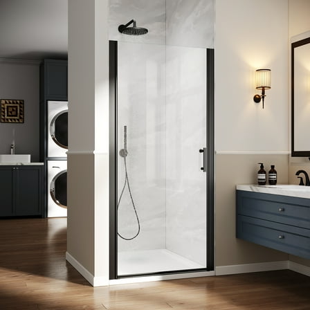 Sunny Shower 36 in. W x 72 in. H Frameless Hinged Pivot Shower Door in Matte Black
