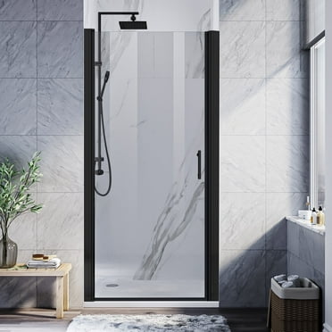 Sunny Shower 36 in. W x 72 in. H Frameless Hinged Pivot Shower Door in Matte Black