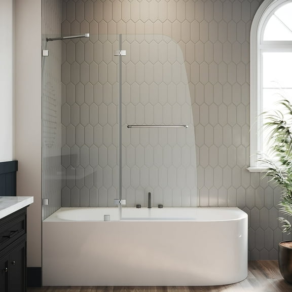 Sunny Shower 48" W x 58" H Shower Doors for Bathtub Pivot Hinged Tub Door Excluding Bathtub