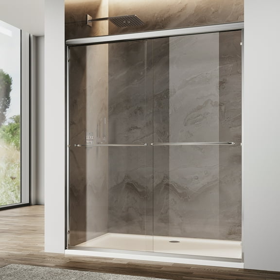 Sunny Shower 48 in.W x 72 in.H Double Sliding Shower Door Bright Silver Finish Framed with 1/4 inch Clear Tempered Glass