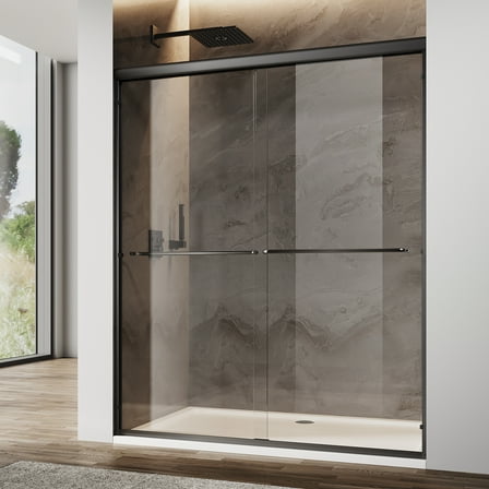Sunny Shower 48 in.W x 72 in.H Double Sliding Shower Door Dumb Black Finish Framed with 1/4 inch Clear Tempered Glass