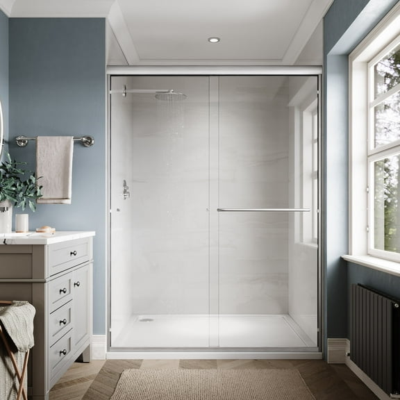 Sunny Shower 54"x72" Double Sliding Shower Door in Brushed Nickel Finish with 1/4" Clear Glass