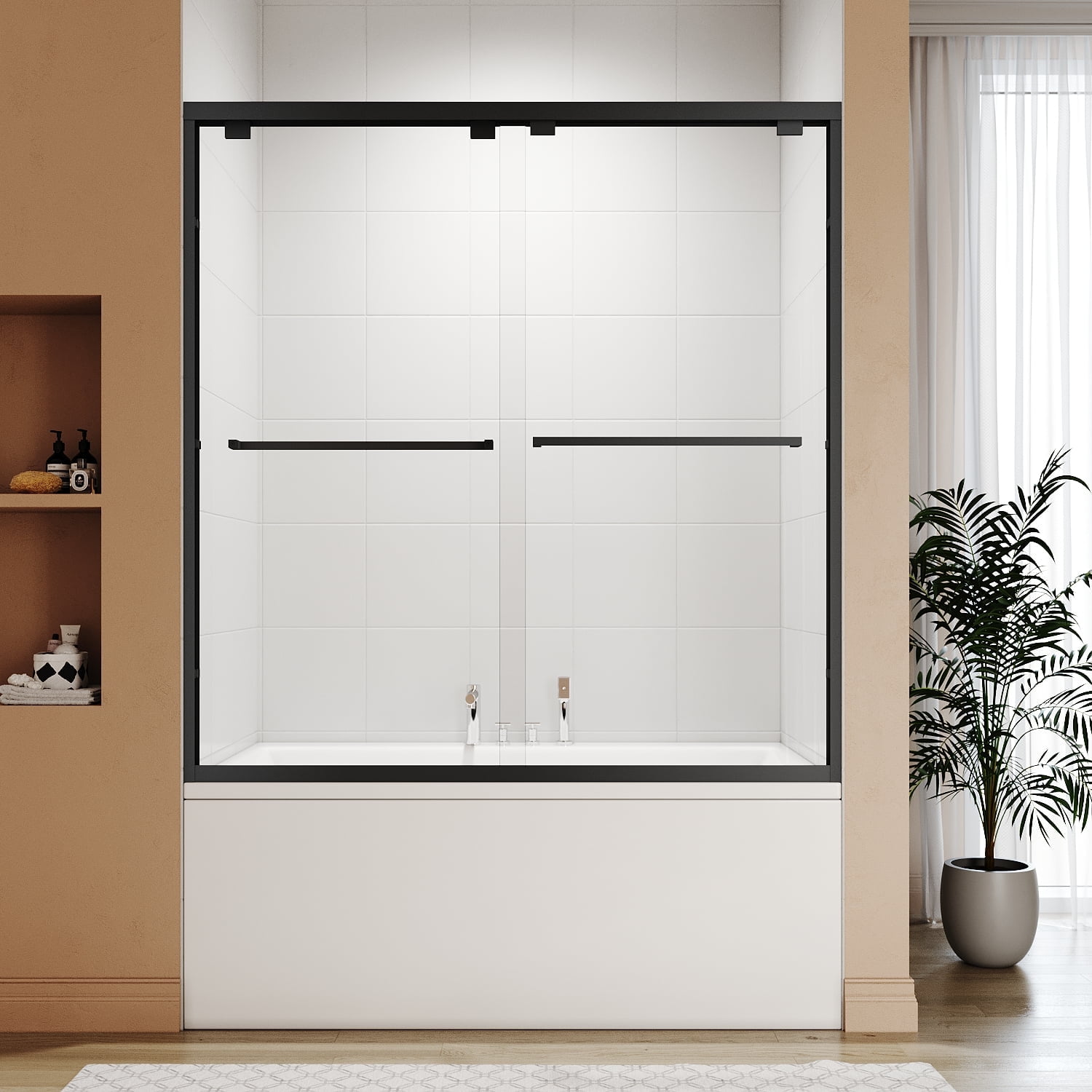 Matte Black 60" x 62" Sliding Semi-Frameless Shower Door