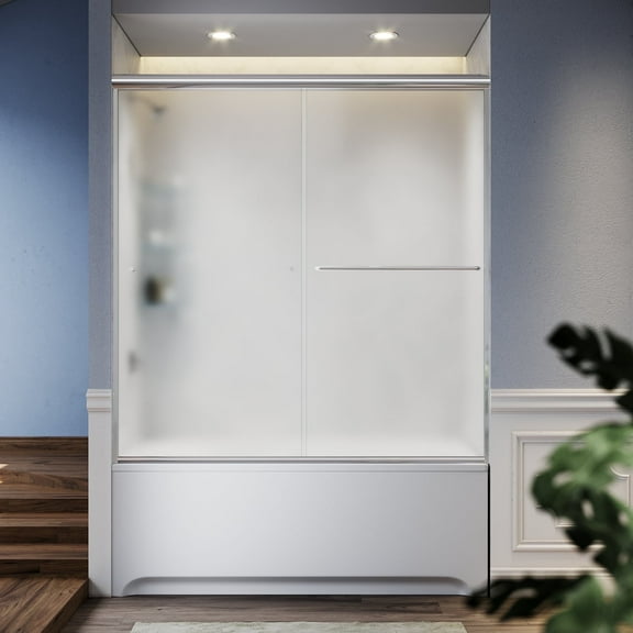 Sunny Shower 60 in.W x 57.4 in.H Double Sliding Tub Shower Door with 1/4 inch Frosted Glass in Chrome Finish