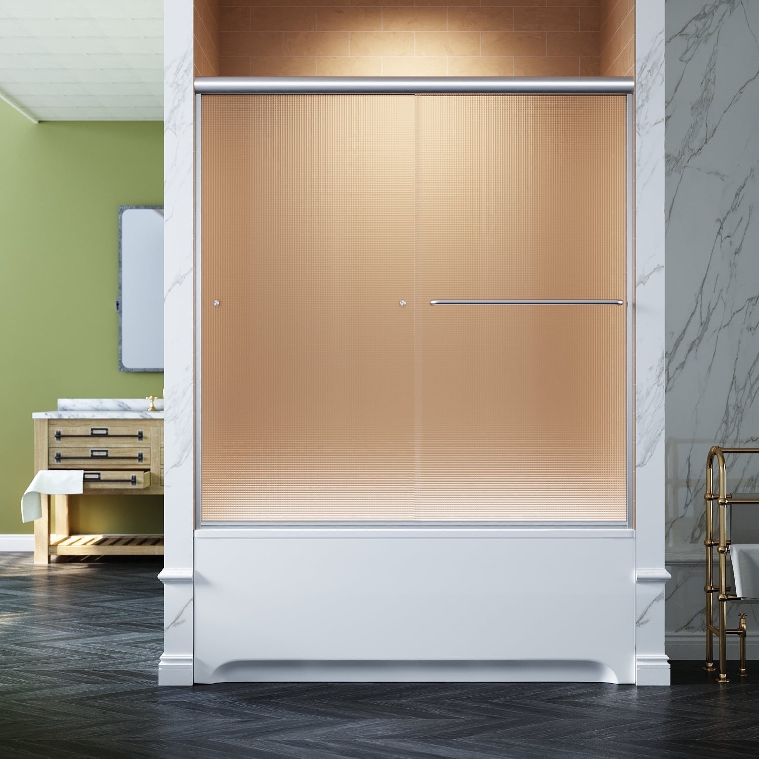 Traditional 6mm Bathtub Door with Everly Handle, image size:1500x1500