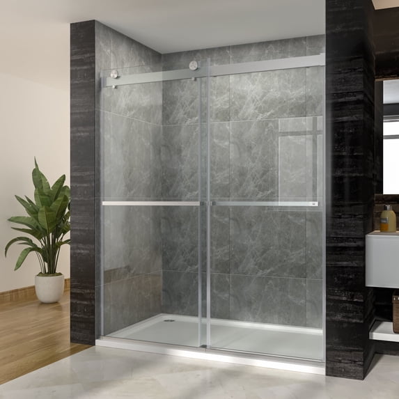Sunny Shower 60 in.W x 72 in.H Frameless Double Sliding Shower ...