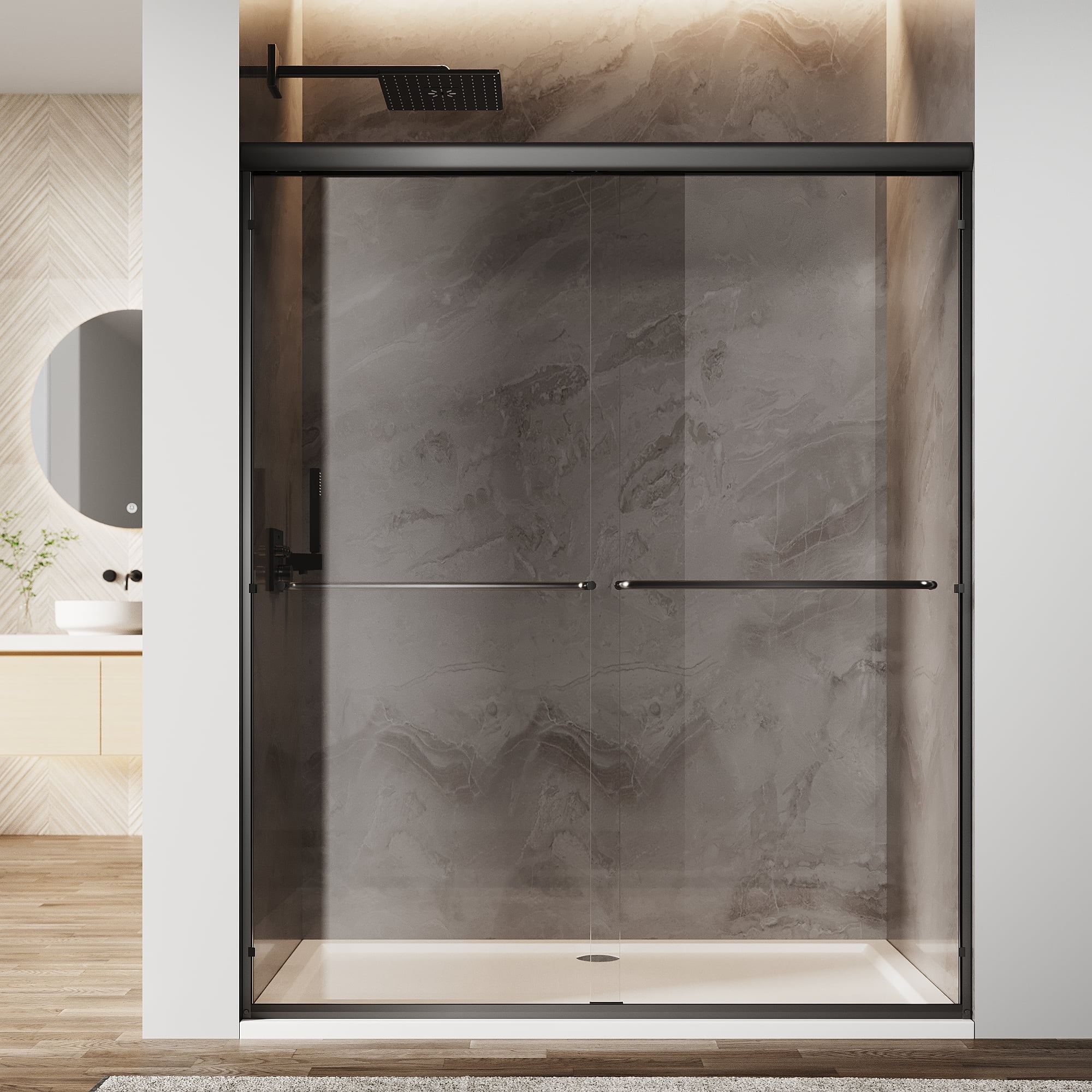 Sunny Shower 60 in.W x 72 in.H Double Sliding Shower Door Dumb Black Finish Framed with 1/4 inch Clear Tempered Glass