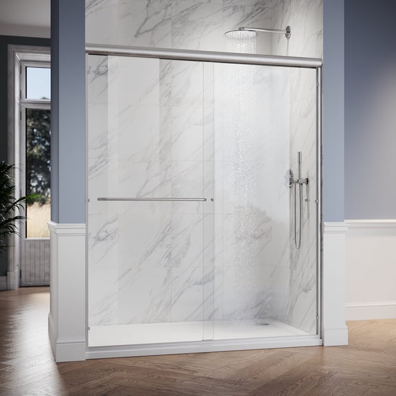 Sunny Shower 60"x72" Double Sliding Shower Door, Brushed Nickel, 1/4" Clear Glass