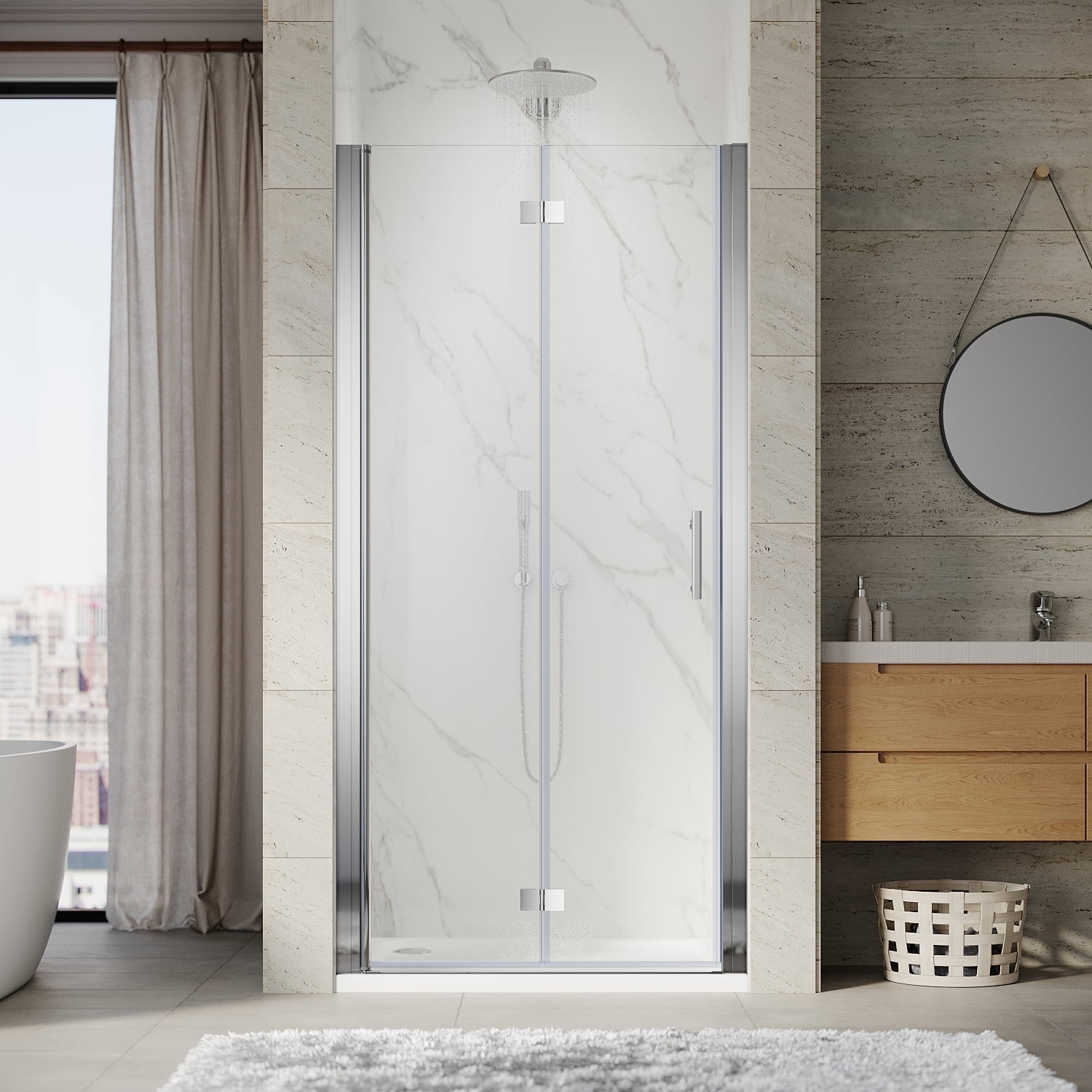 Chrome Frameless Bi-Fold Pivot Shower Door 32'' x 72''