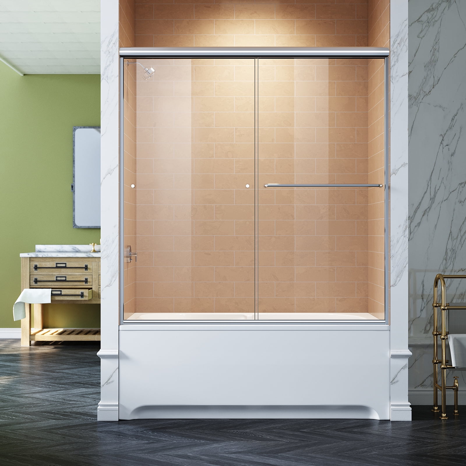 Sunny Shower Bypass Sliding Bathtub Shower Door Enclosure 1/4 in. Clear