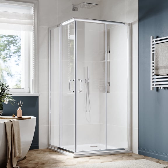 Sunny Shower Corner Entry Shower Enclosure 36" W×36" L×72" H,Chrome Finish,with Shower Base