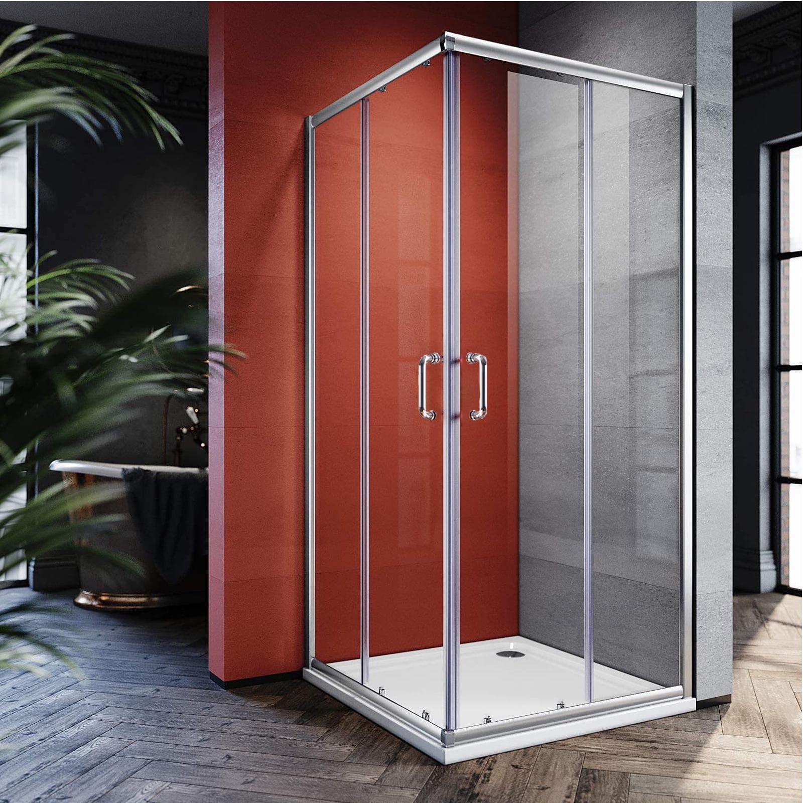 Sunny Shower Corner Shower Enclosure Sliding Door 34'' D x 34'' W x 72'' H (Shower Base No Included)