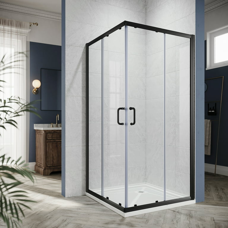 Sunny Shower Corner Sliding Shower Enclosure 36 in.D x 36 in. W x 72 in. H Corner Shower Door with 1/4 in. Clear Tempered Glass Framed Sliding Shower