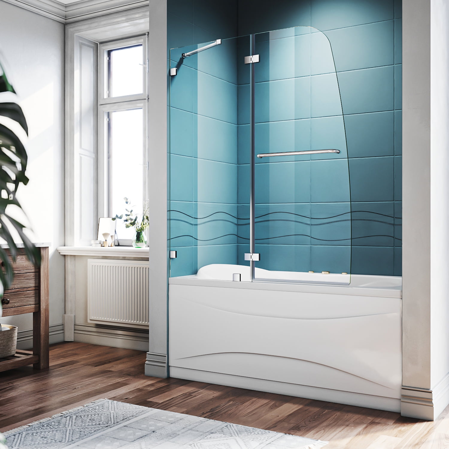 "Sunny 48"" W x 58"" H Pivot Hinged Glass Tub Door, Bathtub Excluded ...