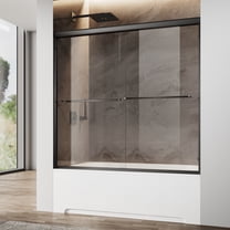 Sunny Shower Double Sliding Bathtub Door 60 in.W x 57 in.H Black Finish Framed with 1/4 in. Clear Tempered Glass