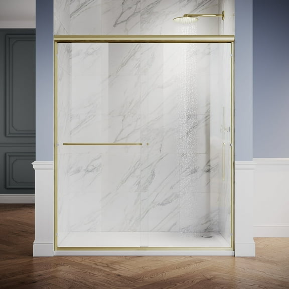 Sunny Shower Double Sliding Door 58.5-60" W x 72" H 1/4" Clear Tempered Glass Shower Door in Gold Framed