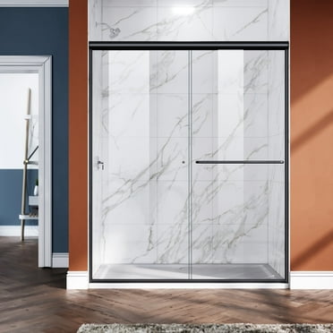 Sunny Shower Double Sliding Shower Door in Black 54 in. W x 72 in. H