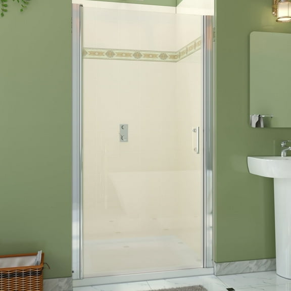 Sunny Shower Frameless Pivot Chrome Shower Door with 1/4 inch Clear Glass 34 in. W × 72 in. H