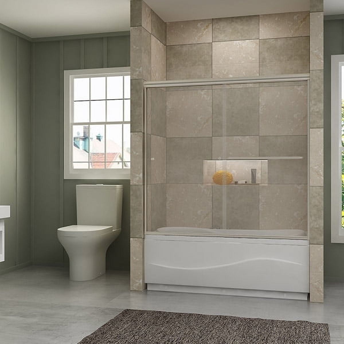 Sunny Shower Frameless Shower Tub Door Double Sliding Shower Enclosure in Brushed Nickel Finish