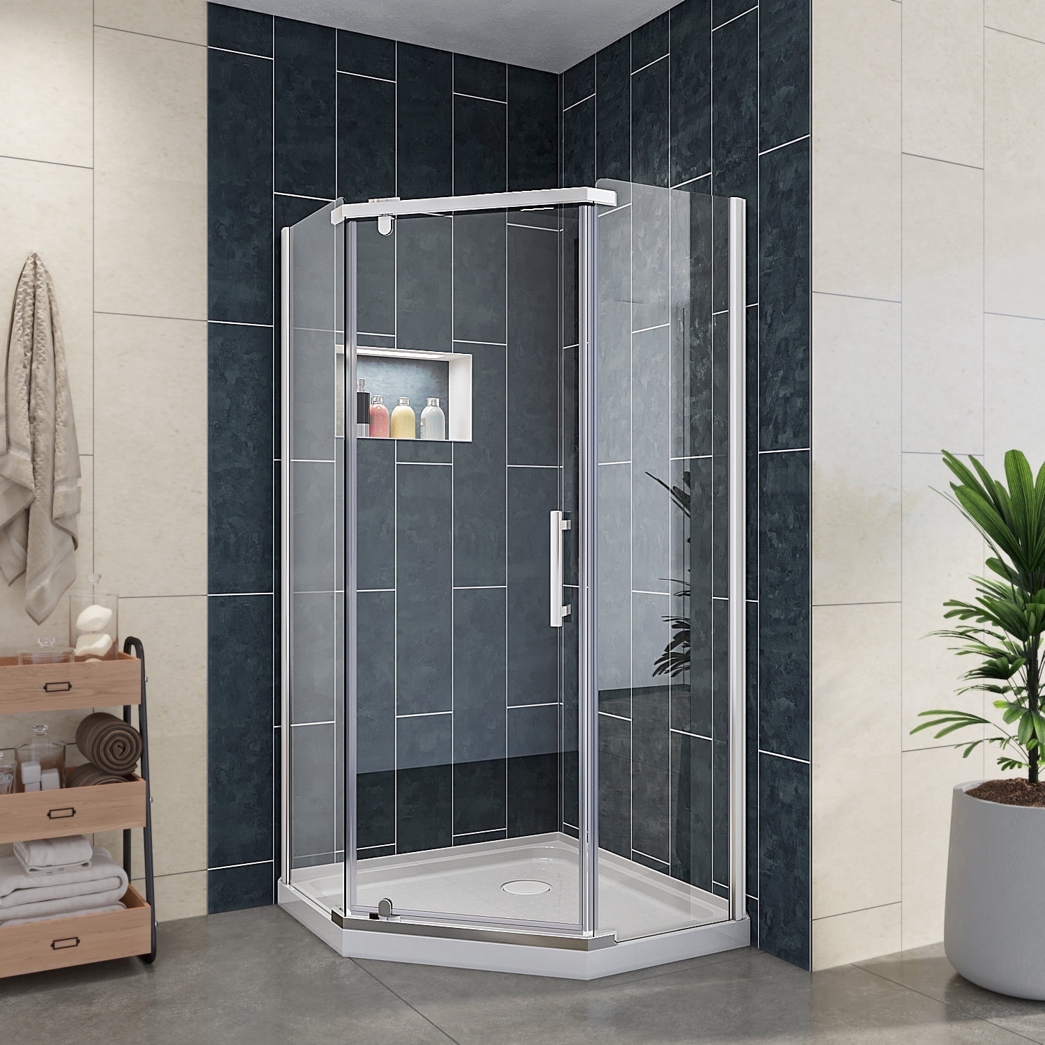 Sunny Shower Neo-angle Sliding Shower Enclosures 36 1/2" W x 36 1/2" D x 72" H Corner Frameless Shower Door Not Include Shower Base