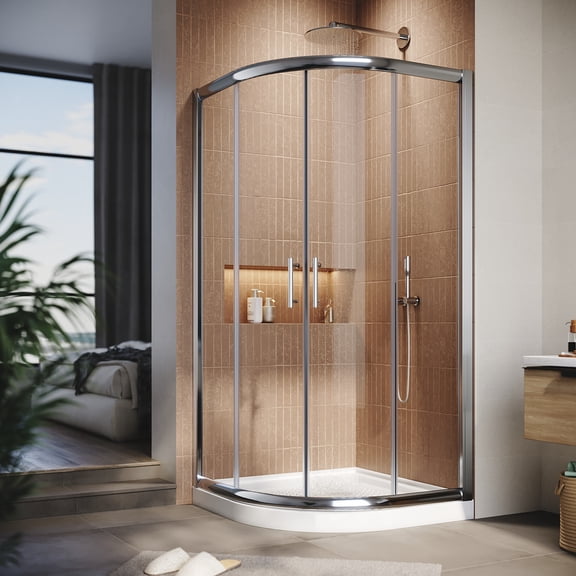 Sunny Shower Round Sliding Chrome Shower Door with Base 36 7/10 in.W x 36 7/10 in.D x 71 4/5 in.H