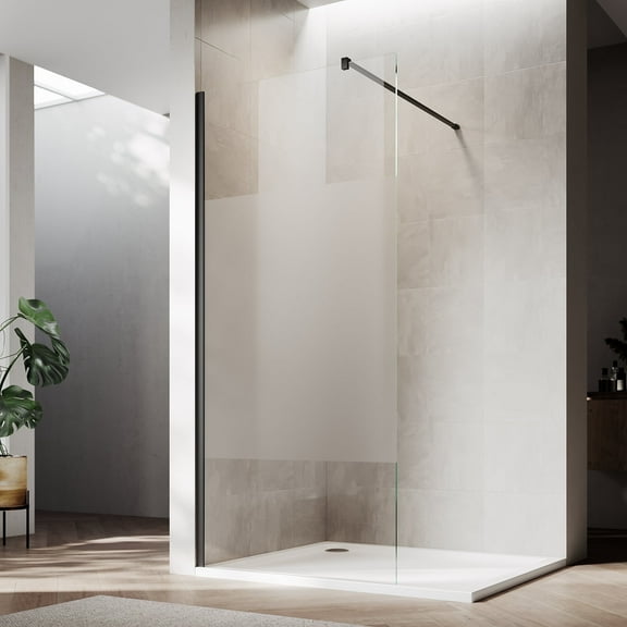 Sunny Shower Sleek Black Framed Shower Partition 36"x72" 5/16" Frosted Glass Shower Door