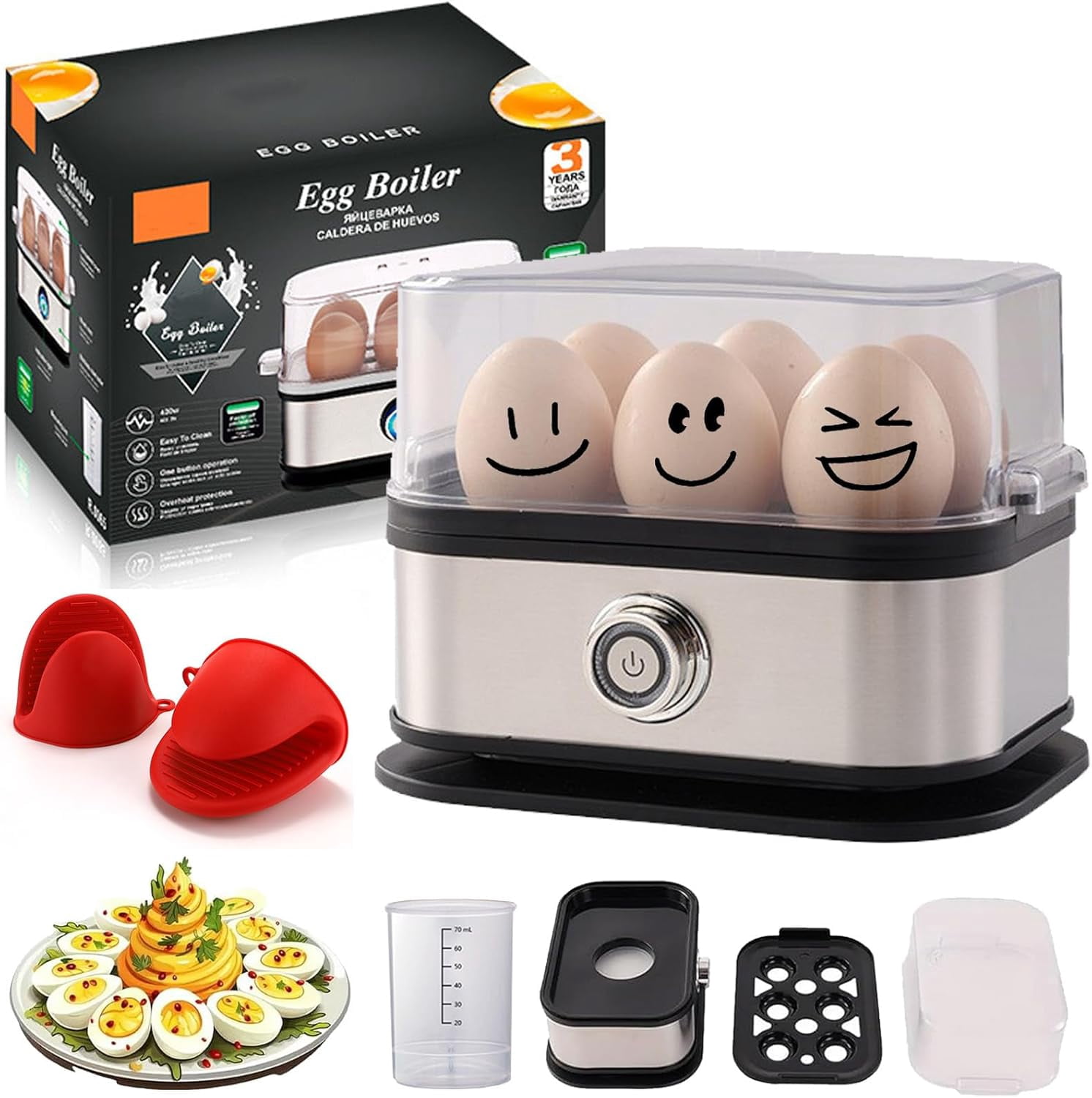 Sunny Side Up Egg Maker, 2025 New Sunny Side Master Egg Cooker 6 Egg Capacity, Soft, Medium, Hard Boiled, Poacher, Stainless Steel Electric Rapid Eggs Cooker With Auto Shut-Off, BPA Free (1 PCS)