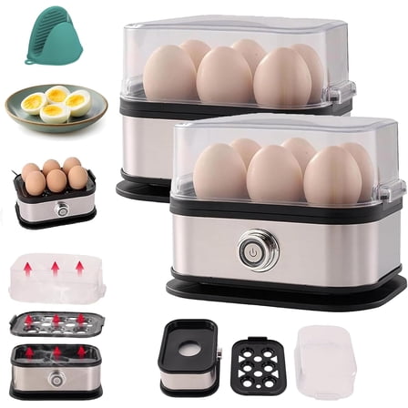 Sunny Side Up Egg Maker, 2026 Upgrade Sunny Side Master Egg Cooker 6 Egg Capacity, Soft, Medium, Hard Boiled Egg Cooker, Stainless Steel Egg Poacher with Auto Shut-Off, BPA Free (2 SETS)