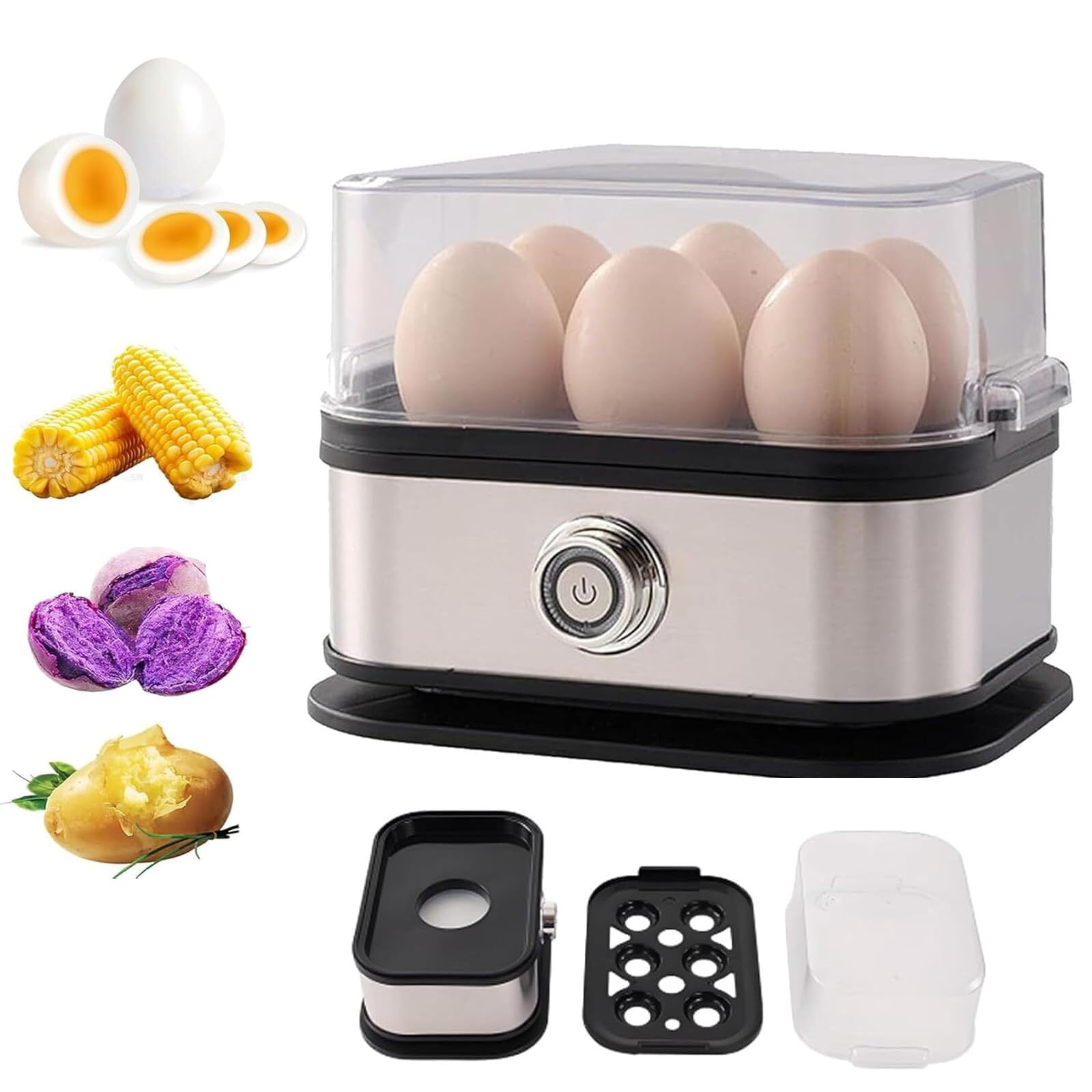 Sunny Side Up Egg Maker, The Sunny Side Master Egg Cooker 6 Egg Capacity, Stainless Steel Eggsteamer for Hard Boiled Eggs, Soft, Medium with Auto Shut-Off, Bpa Free