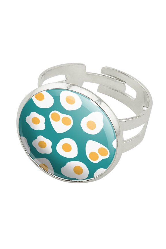 Sunny Side Eggs Pattern Silver Plated Adjustable Novelty Ring