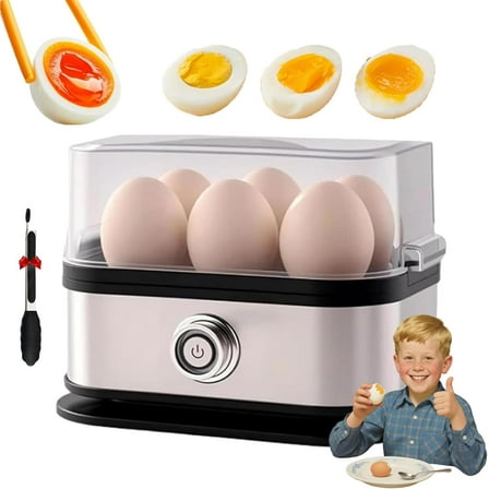 Sunny Side Master Egg Cooker with Auto Shut, Stainless Steel Rapid Eggs Cookers, Multi-functional Sunny Side up Maker 6 Eggs Capacity, Soft, Medium, Hard Boiled Automatic Eggs Cooker (1pc)