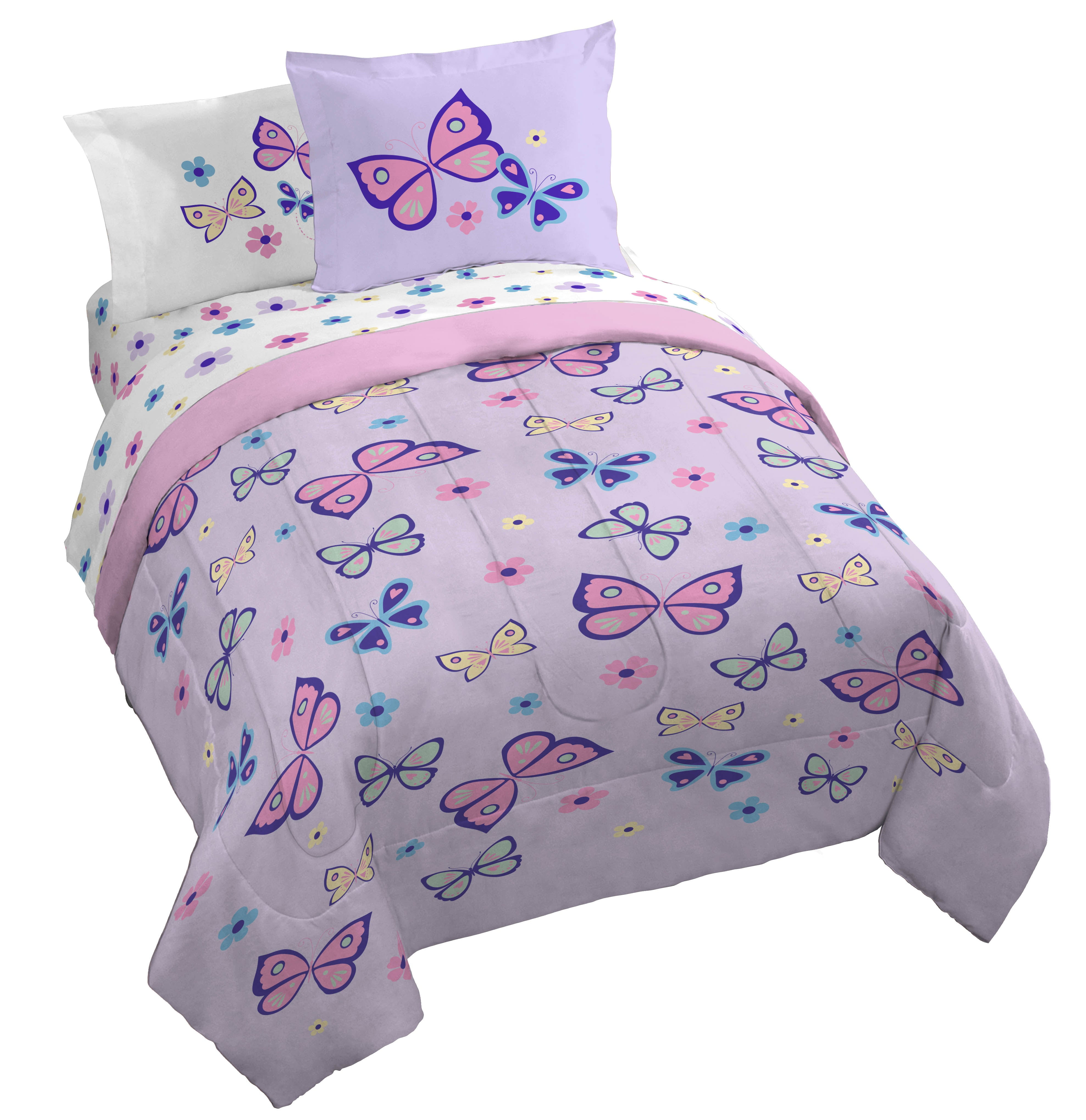 Purple Butterfly and Floral Twin Microfiber Bedding Set